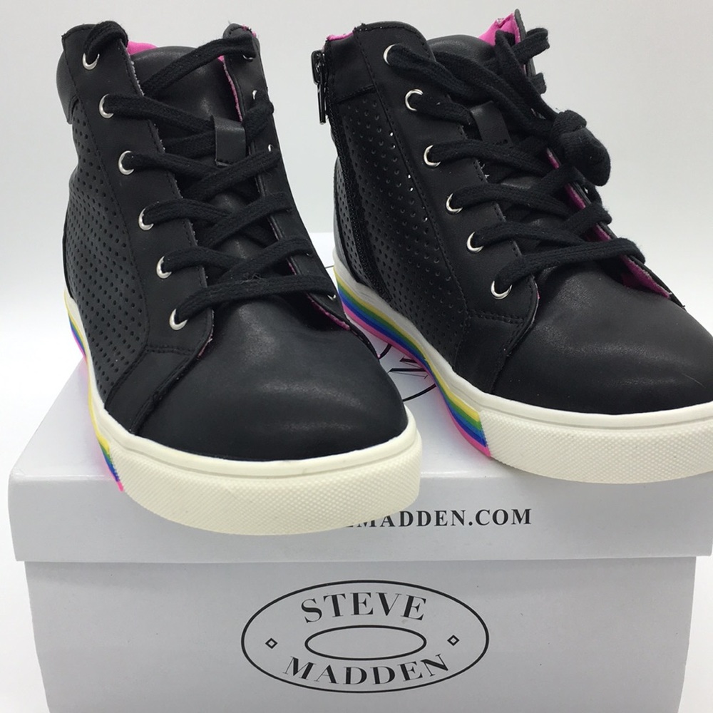 🛍NWT Steve Madden Girl's JGroove Black/Multi Sole - Picture 5 of 8